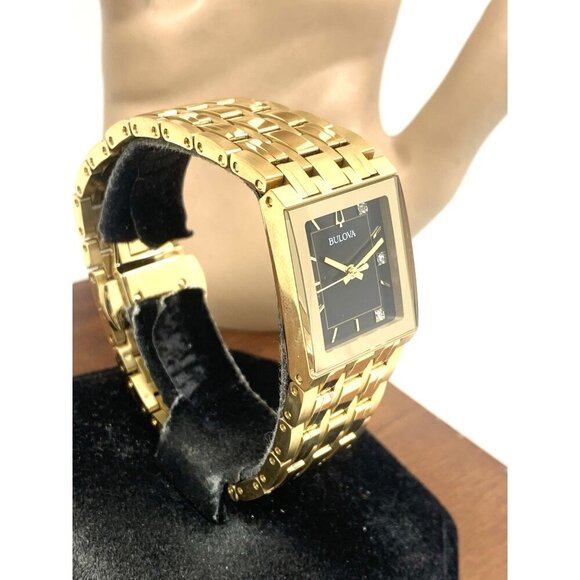 Bulova x Marc Anthony Women\'s Watch 97P167 Quadra Quartz Diamond Gold Steel Tank main image 4